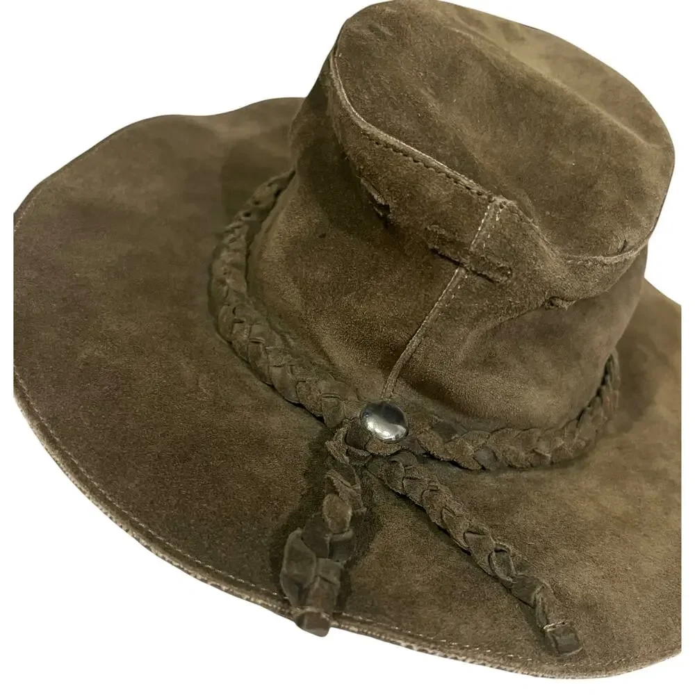 Banana Republic Vintage Suede Outback Hat Safari Braided Band Mens Sz M/L
